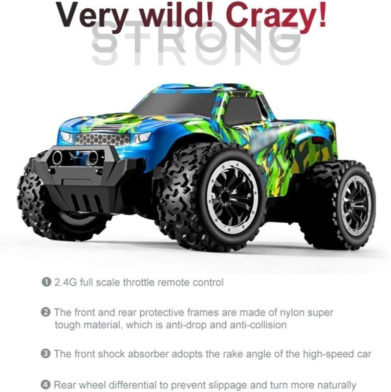 O2. Multicolor 1:20 High-Speed Remote Control RC Monster Truck, 2.4GHz Off-Road Racing Car with Large Rugged Tires, Rechargeable Battery and USB Charging Cable for Kids Outdoor Adventure Play - Image 5