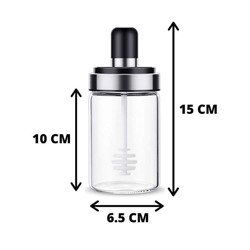 Mishrit Glass Food Storage Jar Honey Storage Bottle with Dipper 250ml Multi ColorPack of 1 - Image 2