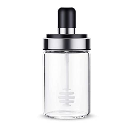 Mishrit Glass Food Storage Jar Honey Storage Bottle with Dipper 250ml Multi ColorPack of 1 - Image 1