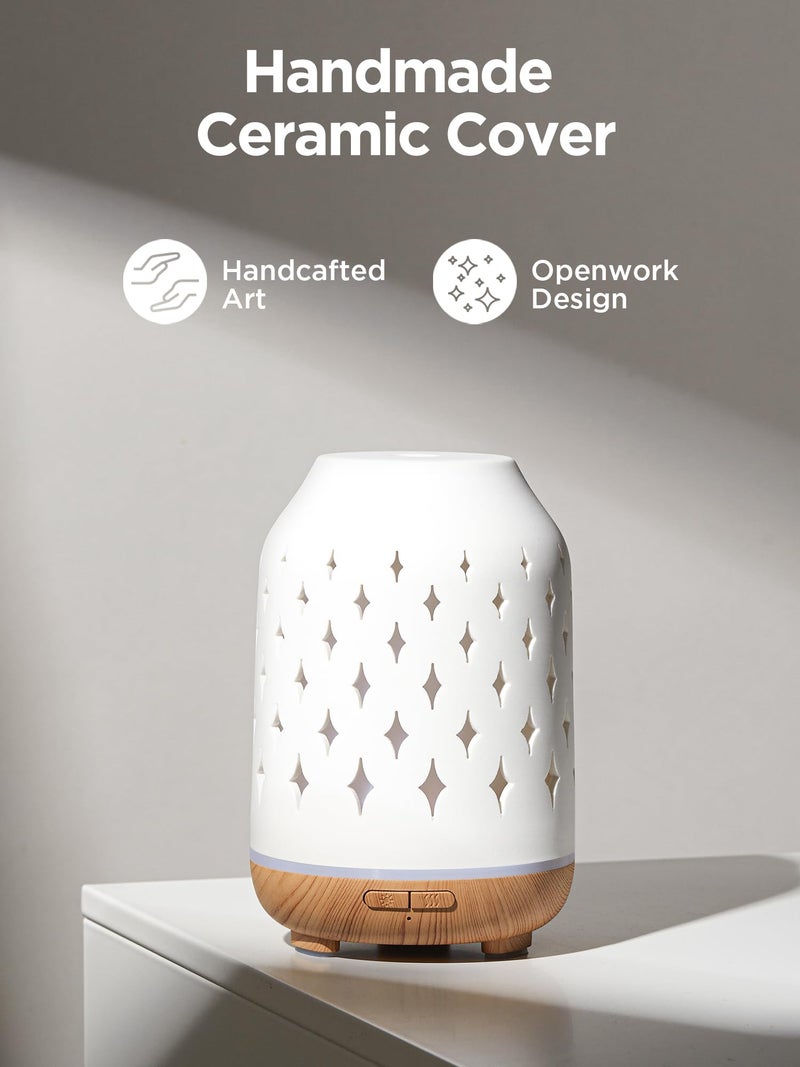 InnoGear Aromatherapy Diffuser, 150ml Ceramic Diffuser Ultrasonic Humidifier Cool Mist Essential Oil Diffusers for Home Air Diffuser with 2 Mist Modes Waterless Auto Off, White - Image 2