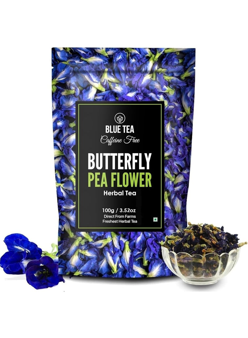 الشاي الأزرق شاي زهرة البازلاء الفراشة 100 جرام | 200+ كوب | شاي التخلص من السموم الغني بمضادات الأكسدة | خالي من الكافيين | خالي من المواد الكيميائية | غير مر | على أساس الزهور | نباتي | غير معدل وراثيًا | تغليف سحاب - Image 1