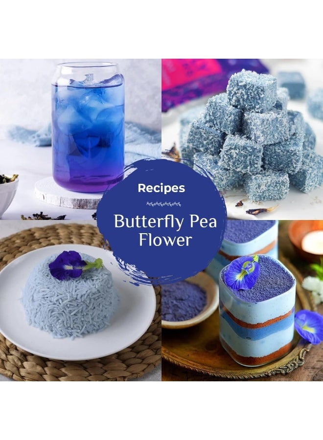 الشاي الأزرق شاي زهرة البازلاء الفراشة 100 جرام | 200+ كوب | شاي التخلص من السموم الغني بمضادات الأكسدة | خالي من الكافيين | خالي من المواد الكيميائية | غير مر | على أساس الزهور | نباتي | غير معدل وراثيًا | تغليف سحاب - Image 4