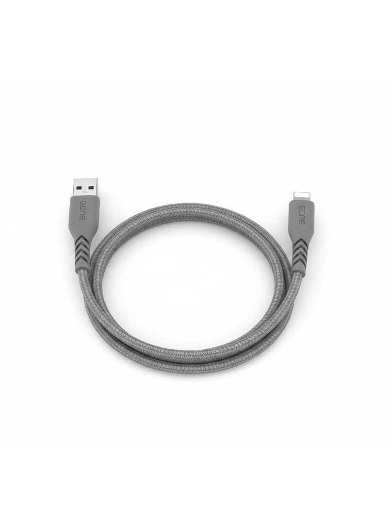 EONE Braided Data Cable (USB-A to Lightning) - 1.2M Length for iPhone Devices - Grey. - Image 2