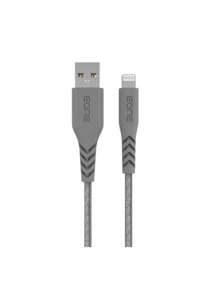 EONE Braided Data Cable (USB-A to Lightning) - 1.2M Length for iPhone Devices - Grey. - Image 1