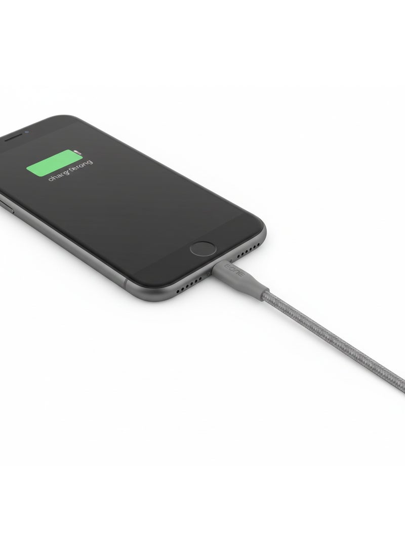 EONE Braided Data Cable (USB-A to Lightning) - 1.2M Length for iPhone Devices - Grey. - Image 3