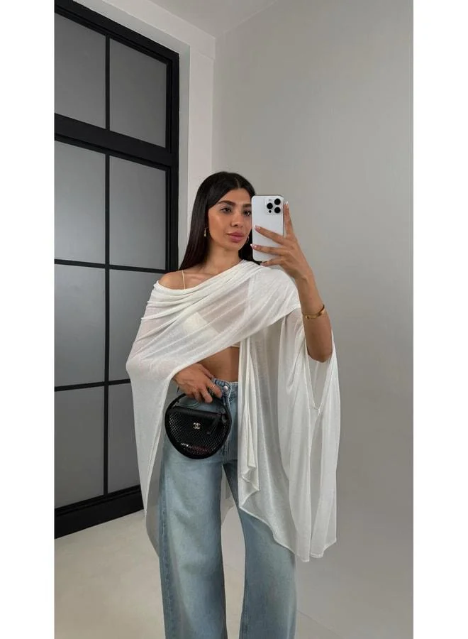Gaus White Md Equivalent Design Knit Cape Gaus00553.