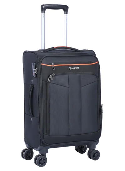 eminent Unisex Soft Travel Bag Cabin Luggage Trolley Polyester Lightweight Expandable 4 Double Spinner Wheeled Suitcase with 3 Digit TSA lock E788 Black