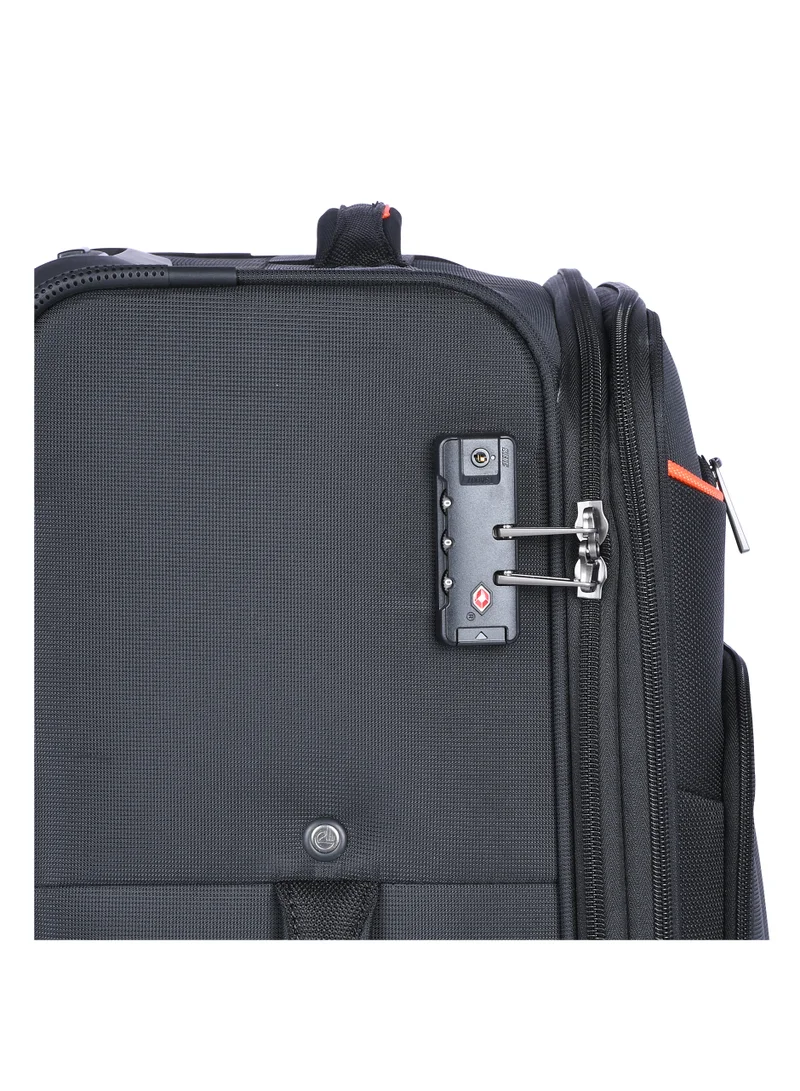 eminent Unisex Soft Travel Bag Cabin Luggage Trolley Polyester Lightweight Expandable 4 Double Spinner Wheeled Suitcase with 3 Digit TSA lock E788 Black