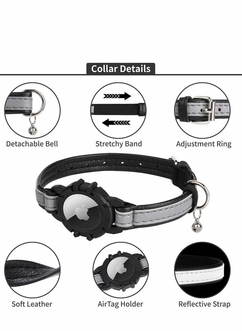 سيوسي الياقات العاكسة AirTag القط ، القط الياقات العاكسة متكاملة مع أبل AirTag ، والجلود لتحديد المواقع الياقات القط مع AirTag حامل الجرس [ أسود ] ، الفتيات القط ، القط والكلب مع الياقات القط tracker - Image 4