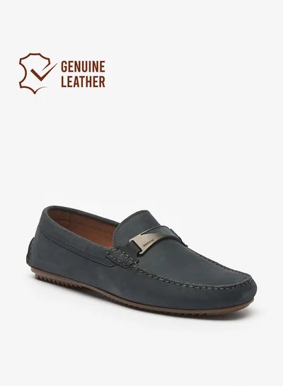 DUCHINI Men Textured Slip On Moccasins with Metallic Accent