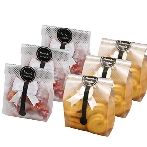 SRainbowPP SAILING-GO 100 pcs./Pack Translucent Plastic Bags for Cookie,Cake,Chocolate,Candy,Snack Wrapping Good for Bakery Party with Stickers - Image 1