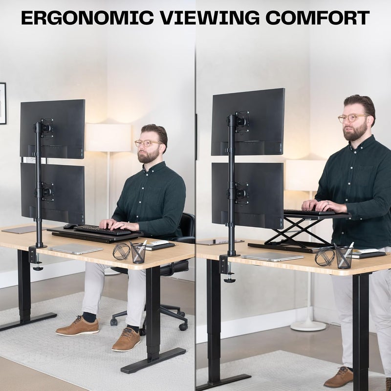 vivo Dual Monitor Desk Mount Stand with Height Adjustment and VESA Plates for 2 LCD Ultrawide Screens up to 34 inches, Stacked Array, STAND-V002R - Image 5