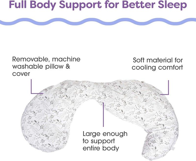 boppy Slipcovered Total Body Pregnancy Pillow, Gray Scattered Leaves - Image 4
