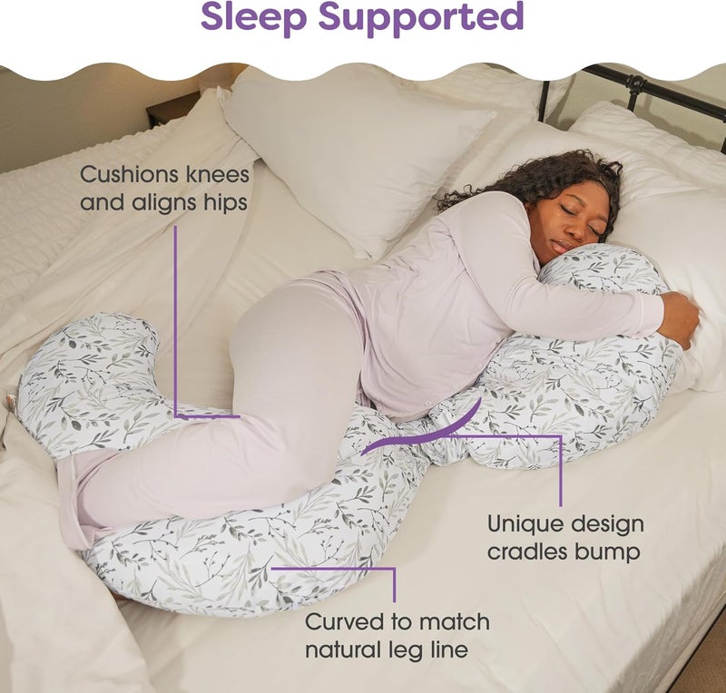 boppy Slipcovered Total Body Pregnancy Pillow, Gray Scattered Leaves - Image 3