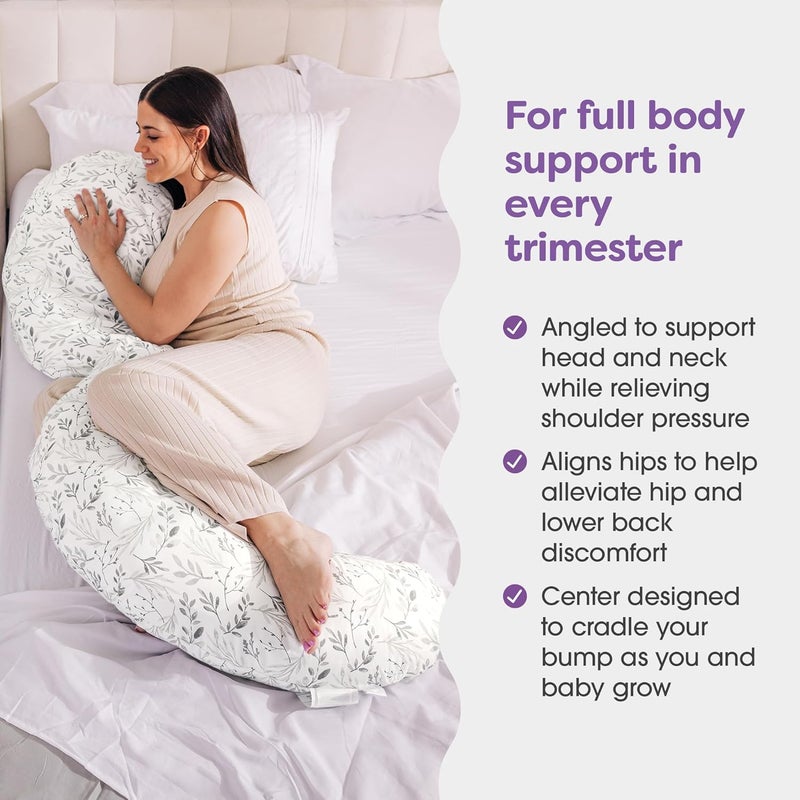 boppy Slipcovered Total Body Pregnancy Pillow, Gray Scattered Leaves - Image 2