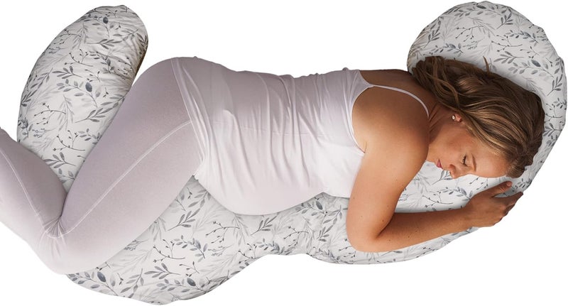 boppy Slipcovered Total Body Pregnancy Pillow, Gray Scattered Leaves - Image 1