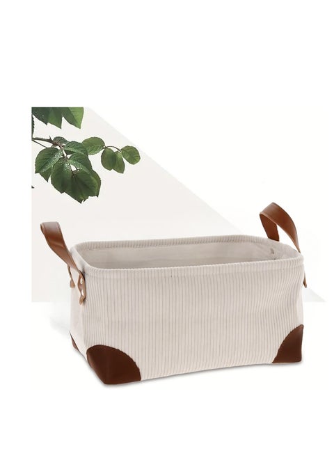 Soft Velvet Fabric Basket Organizer with Handles - Beige