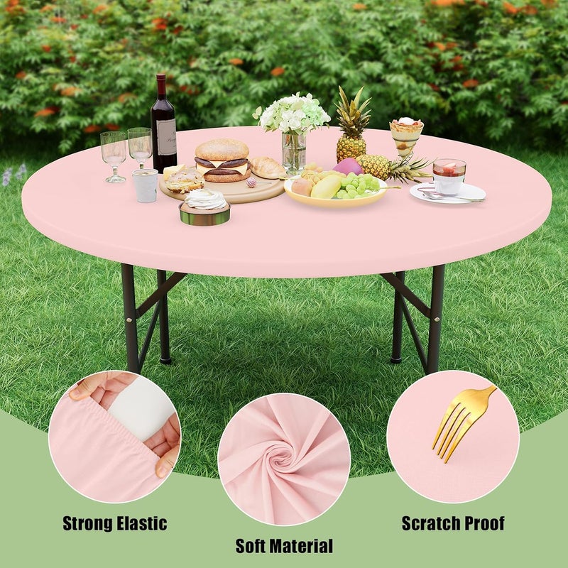 misaya 2 Packs Round Spandex Tablecloths, Stretch Elastic Tablecloth Cover Fitted for 45"-56" Round Tables, Waterproof Polyester Washable Table Cloth for Dining, Party, Outdoor and Indoor, Pink - Image 5