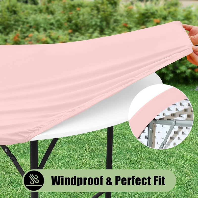 misaya 2 Packs Round Spandex Tablecloths, Stretch Elastic Tablecloth Cover Fitted for 45"-56" Round Tables, Waterproof Polyester Washable Table Cloth for Dining, Party, Outdoor and Indoor, Pink - Image 4