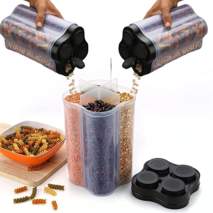 4IN1 KITCHEN STORAGE BOX SET PLASTIC CONTAINERS FOR KITCHEN STORAGE MULTIPURPOSE JARS BOXES FOR SPICES GRAINS SNACKS DURABLE SPACESAVING DESIGN PACK OF 2