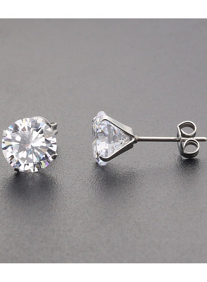 أقراط 8 مم رباعية الشوكات AAA واضحة من الزركون الأبيض - Image 2