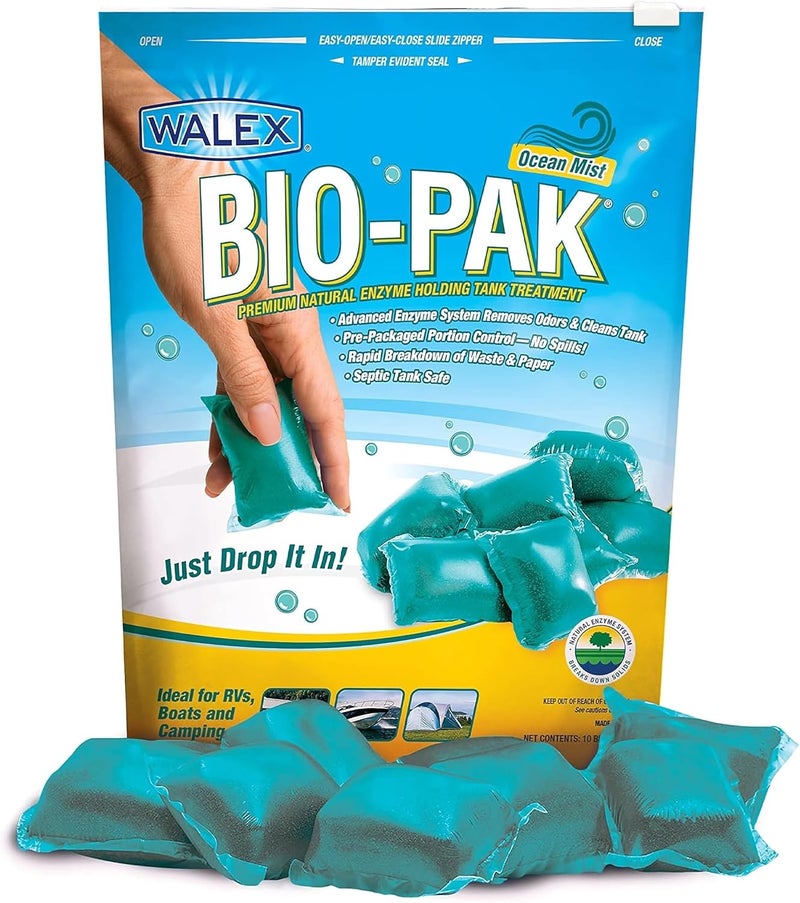 Walex Bio-Pak RV Black Holding Tank Deodorizer and Digester, Natural Enzyme Formula, Ocean Mist 10-Pack - Image 1