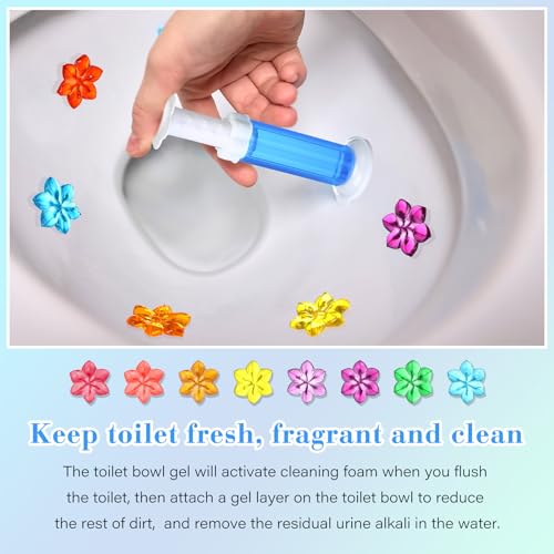 Heigble 8 Pcs Toilet Gels 112 Count 8 Kinds Flower Stamp Bowl Gel Scent Toilet Stain Removal Cleaner Air Freshener Flower Stamps Pack for Bathtubs Bathroom - Image 4