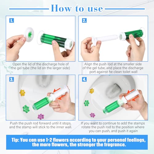 Heigble 8 Pcs Toilet Gels 112 Count 8 Kinds Flower Stamp Bowl Gel Scent Toilet Stain Removal Cleaner Air Freshener Flower Stamps Pack for Bathtubs Bathroom - Image 5