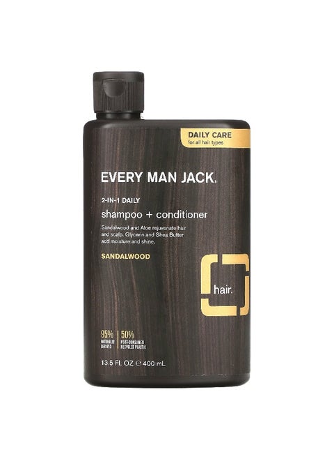 Every Man Jack, 2-in-1 Daily Shampoo & Conditioner, For All Hair Types, Sandalwood, 13.5 fl oz (400 ml)