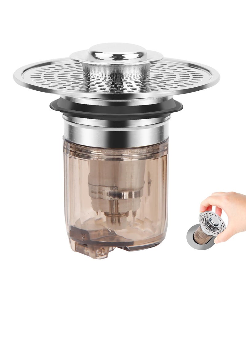 Bathroom Sink Stopper and Sink Drain Strainer 2 in 1 Catches Hair and Debris Suitable for 1.34~1.46'' Drainage Holes, Sink Drain Stopper Easy to Install Say Goodbye to Clogged Drain, Silver - Image 1