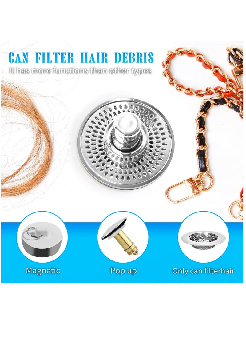 Bathroom Sink Stopper and Sink Drain Strainer 2 in 1 Catches Hair and Debris Suitable for 1.34~1.46'' Drainage Holes, Sink Drain Stopper Easy to Install Say Goodbye to Clogged Drain, Silver - Image 5