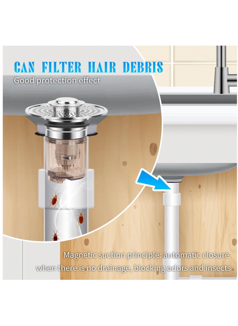 Bathroom Sink Stopper and Sink Drain Strainer 2 in 1 Catches Hair and Debris Suitable for 1.34~1.46'' Drainage Holes, Sink Drain Stopper Easy to Install Say Goodbye to Clogged Drain, Silver - Image 4