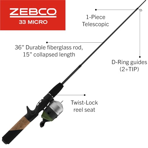Zebco 33 Micro Adventure Spincast Reel and Fishing Rod Combo 36Inch Telescopic Rod UltraLight Power Moderate Action SilverGreen - Image 3