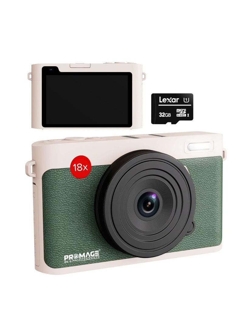 PROMAGE Promage 5K Dual Screen Digital Camera PC160 (Green) – 72MP Interpolated, 5K/4K Video Recording, 8MP+5MP Dual Lens, 4" Display, WiFi, 18X Zoom, Autofocus, Vlogging & Travel Camera with 32GB Card - Image 1