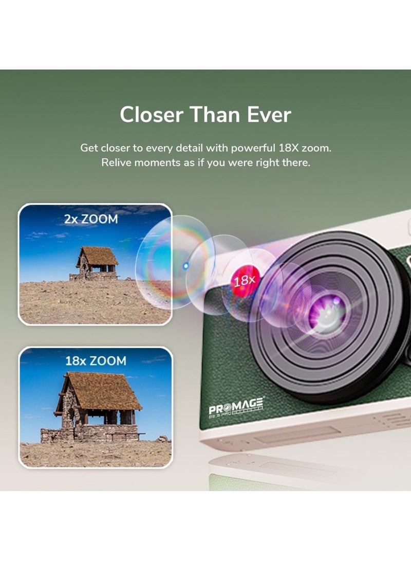 PROMAGE Promage 5K Dual Screen Digital Camera PC160 (Green) – 72MP Interpolated, 5K/4K Video Recording, 8MP+5MP Dual Lens, 4" Display, WiFi, 18X Zoom, Autofocus, Vlogging & Travel Camera with 32GB Card - Image 2