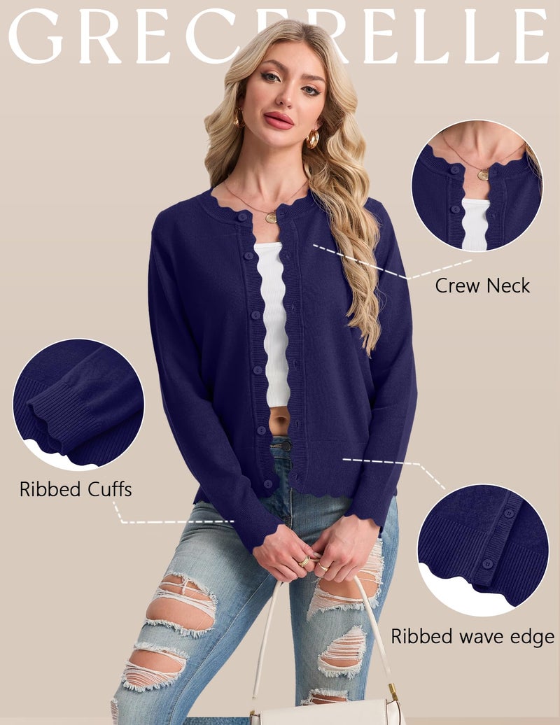 GRECERELLE White Cardigan Sweaters for Women Lightweight Crewneck Button Down Soft Knit Dressy Cardigans 2026 - Image 4
