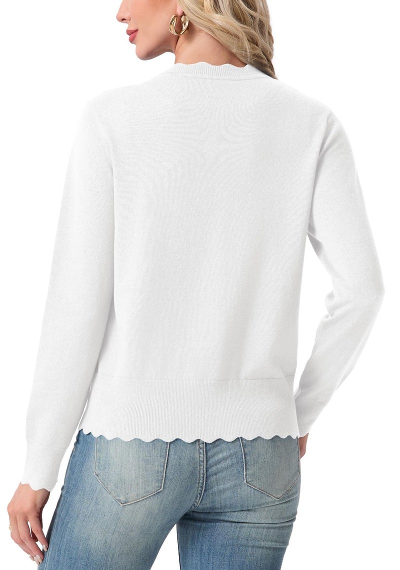 GRECERELLE White Cardigan Sweaters for Women Lightweight Crewneck Button Down Soft Knit Dressy Cardigans 2026 - Image 2