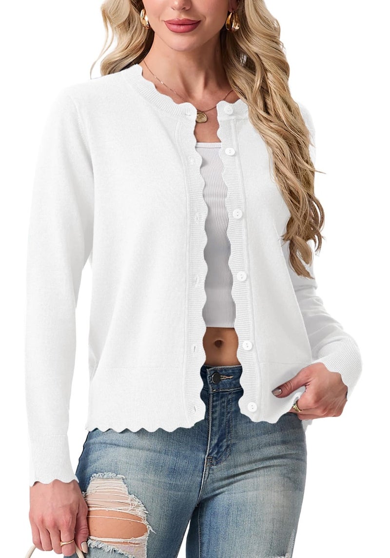GRECERELLE White Cardigan Sweaters for Women Lightweight Crewneck Button Down Soft Knit Dressy Cardigans 2026 - Image 1