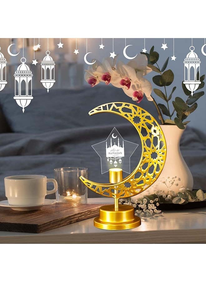 يواوليتي - مصباح طاولة رمضان ، أضواء رمضان ، زينة رمضان مع بطارية تعمل بالطاقة الهلال ضوء ديكور ، منقوشة الجوف خارج الدافئة الجدول مصباح - Image 1