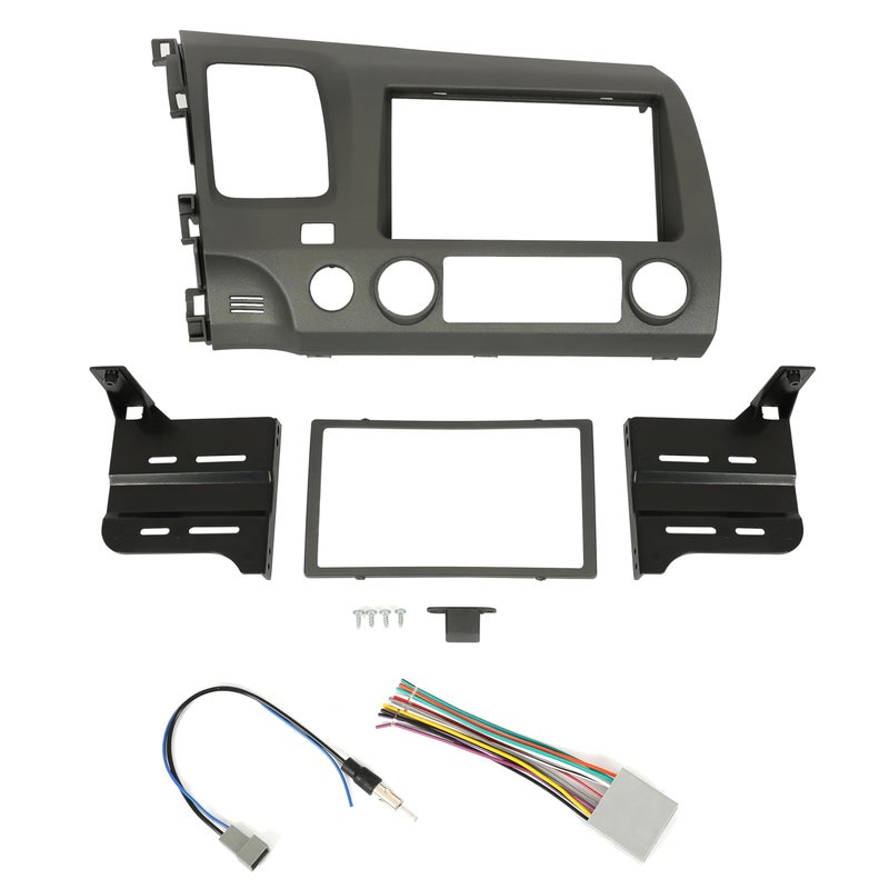 مجموعة تركيب راديو ECOTRIC Double Din متوافقة مع لوحة عدادات هوندا سيفيك 2006-2011 مع مجموعة أسلاك رمادي داكن