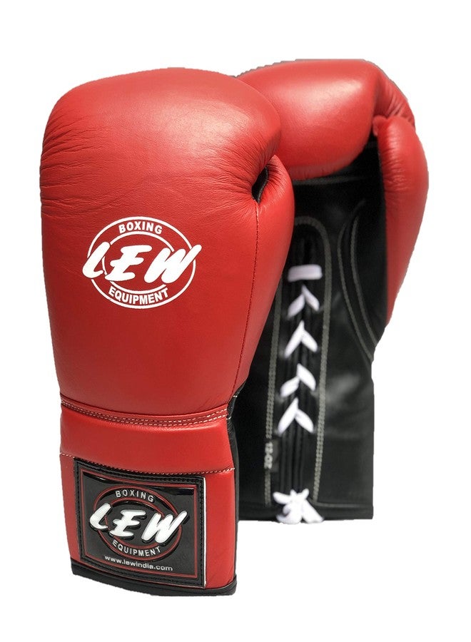 LEW Professional Genuine Leather Lace Up 10 OZ Fight/Training/Contest Boxing Gloves - Image 1