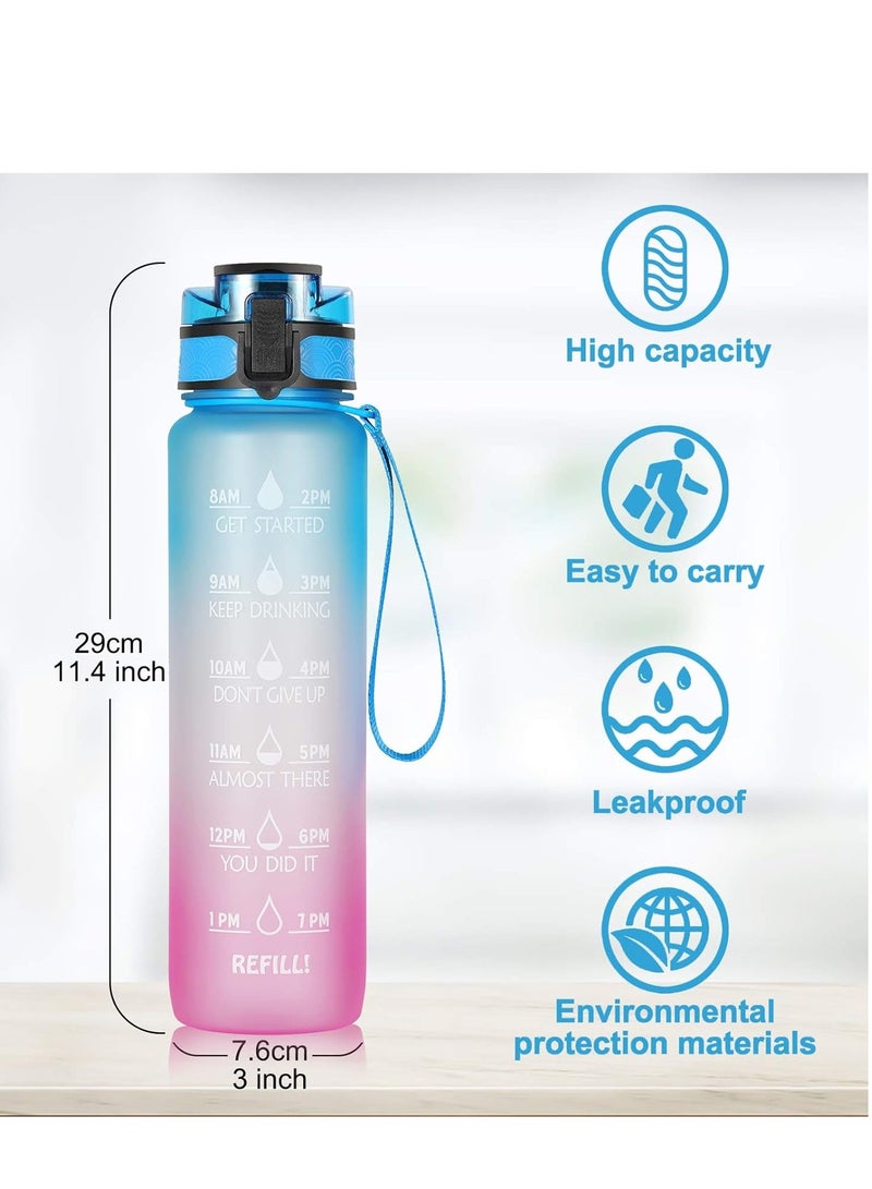 ALMUFARREJ Sport Water Bottle  Large Capacity Leakproof Water Bottle Eco-friendly Portable Sports Bottles Drink Bottles with Time Marker for School Outdoor Camping Gym Sports Fitness  Blue Purple Gradient 1Liter  - Image 3