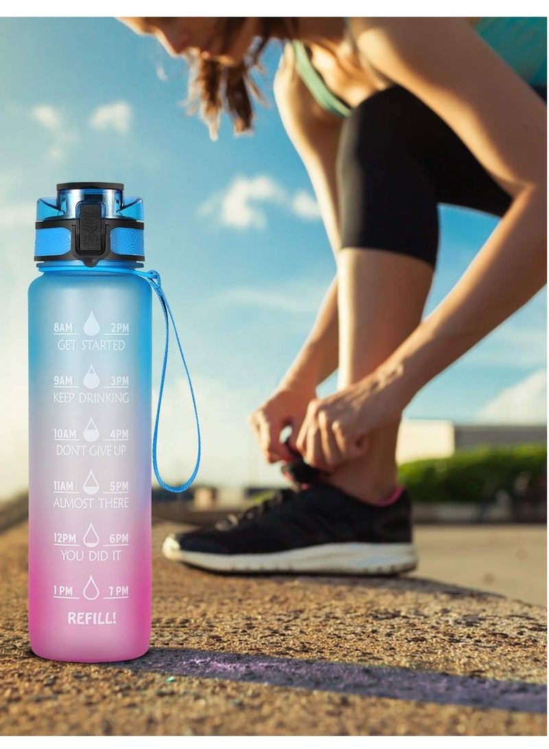 ALMUFARREJ Sport Water Bottle  Large Capacity Leakproof Water Bottle Eco-friendly Portable Sports Bottles Drink Bottles with Time Marker for School Outdoor Camping Gym Sports Fitness  Blue Purple Gradient 1Liter  - Image 4