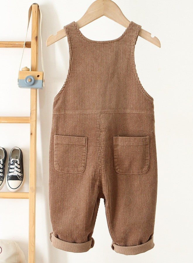 Happy Cherry Toddler Kids Baby Boy Girl Bib Overalls Suspender Pants Solid Straps Trousers One Piece Cute Corduroy Overalls Halter Romper Jumpsuit Bottom Brown 12-18 Months - Image 4