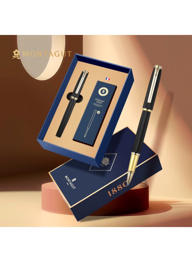 Montagut Signature Pen Business قلم حبر جاف رجالي عالي الجودة مجموعة حشوات مكتبية هدية أنيقة للسيدات Lacoste Series أسود مفرش