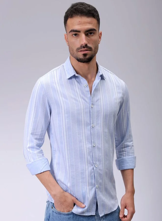 The Indian Garage Co Men Slim Fit Striped Full Sleeves Cutaway Collar Resort Wear Shirt