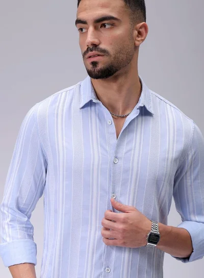 The Indian Garage Co Men Slim Fit Striped Full Sleeves Cutaway Collar Resort Wear Shirt