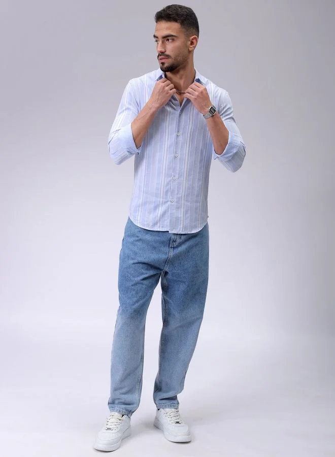 The Indian Garage Co Men Slim Fit Striped Full Sleeves Cutaway Collar Resort Wear Shirt