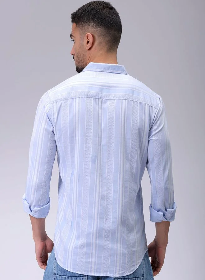 The Indian Garage Co Men Slim Fit Striped Full Sleeves Cutaway Collar Resort Wear Shirt