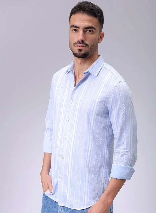 The Indian Garage Co Men Slim Fit Striped Full Sleeves Cutaway Collar Resort Wear Shirt